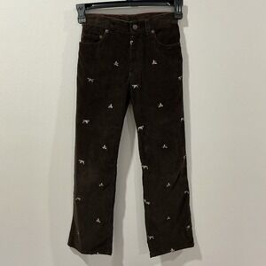 Crewcuts J.Crew Kids Corduroy Pants Sz 10 Brown Embroidered Ducks Dogs Hunting